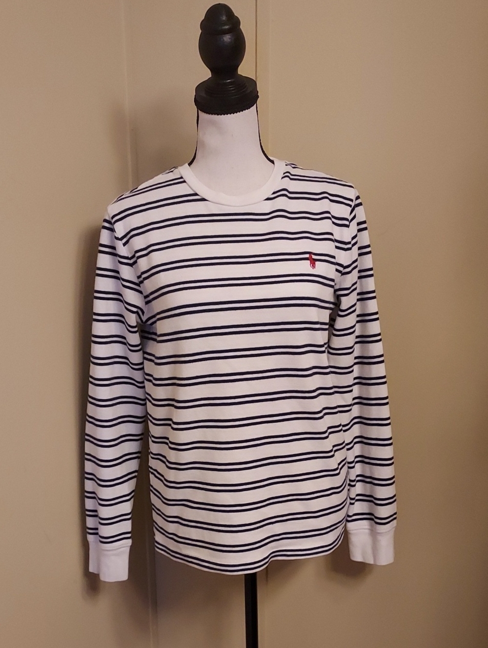 Polo by Ralph Lauren White and Navy Striped Crewneck Sweater